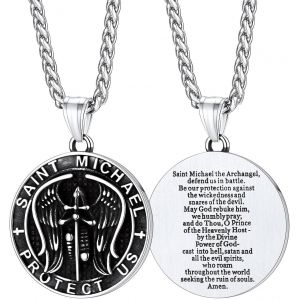 Trahoo-Collier Ange Saint Michel Acier Inoxydable, Pendentif St Michel Ange Gardien Avec Chaîne Réglable 55+5cm, Bijoux Religieux Chrétien Protection Porte Bonheur - Neuf