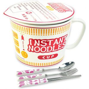 Bol &Agrave; Ramen Avec Couvercle Bol Ramen 1000 Ml Bol Ramen C&eacute;ramique Bol De Nouilles Instantan&eacute;es Ramen Bol Soupe Ramen Grand Bol Ramen Micro Onde Avec Fourchette Baguettes Cuill&egrave;re Pour Cuisine - Neuf
