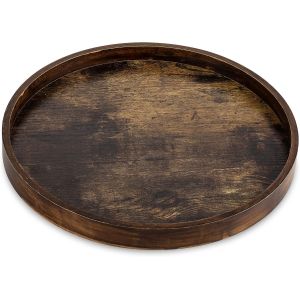Plateau De Service Bois: Rustique Plat Decoratif Rond Petit Marron Cafe Plateaux Perles Boho Mini Table Plats Ferme Deco Pour Repas Canap&eacute; Cuisine, 30cm - Neuf