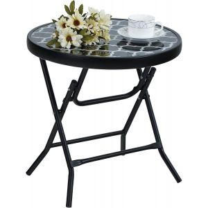 Ulteronixshop-Table D'appoint, Ronde, Pliable, En Verre Et M&eacute;tal, Petite Table De Balcon, R&eacute;sistante Aux Intemp&eacute;ries, Facile &Agrave; Entretenir, Pour Balcon, Jardin, Terrasse, Salon - Neuf