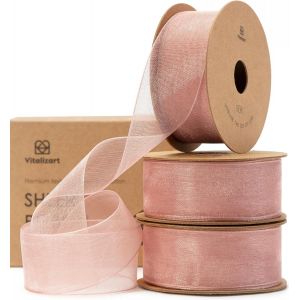 Ruban En Organza Rose Doré, 2,5 Cm X 27,4 M (3 Rouleaux*9,1 M), Ruban Cadeau Large En Tissu Pour Artisanat, Emballage Cadeau, Arbre De Noël, Noeuds, Invitations De Mariage - Neuf