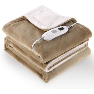 KALANKA-Couverture chauffante &eacute;lectrique avec 4 niveaux de chaleur et 6 heures d'arr&ecirc;t automatique, 130 x 180 cm, flanelle douce pour garder le corps au chaud, lavable en machine - Neuf