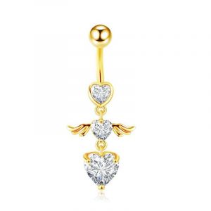 3pcs Bijoux En Forme De C?Ur Ailes D'ange Anneau De Nombril Pendentif En Cristal Clou De Nombril Boucle De Nombril-Rose Doré - Neuf