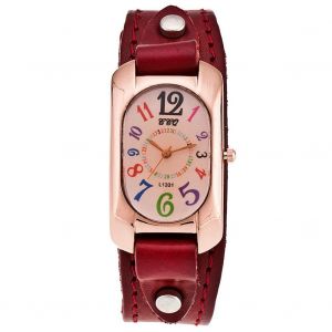 Montre A Quartz Vintage Ccq Pour Homme, Cadran Rectangulaire, Bracelet En Cuir Synthetique Et Alliage (Rouge) - Neuf