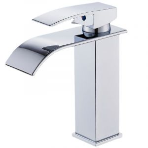 Robinet de salle de bain moderne à cascade, robinet de lavabo élégant à cascade, mitigeur de salle de bain en laiton, eau chaude et froide disponibles, robinet à cascade chromé G 3/8 - Neuf