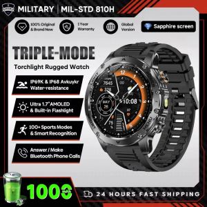 2025 Nouveau Militaire 1000 Mah Montre Intelligente Hommes 100+Sport Fitness Lampe De Poche Led 3Atm &Eacute;tanche Bt Appel Ext&eacute;rieur Montre Professionnelle.Black.Sports Watch - Neuf