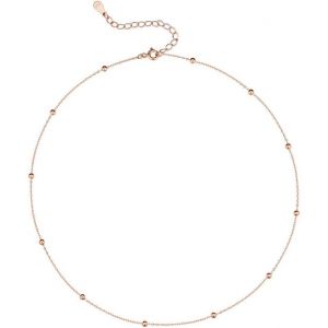 Collier Ras Du Cou Minimaliste En Argent Sterling Pour Femmes, Adolescentes, Filles - Chaîne Réglable En Perles Satellite - Simple - Plaqué Or Rose, Or Rose - Neuf