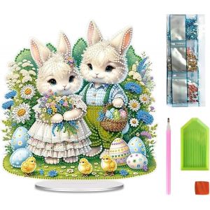 Diamond Painting Pâque,Lapin Diamant Painting,Décoration De Table,Peinture Diamant 5d,Décoration De Bureau,Kit De Peinture Diamant Diy,Art Peinture Diamond Painting Décoration Pour Artisanat - Neuf