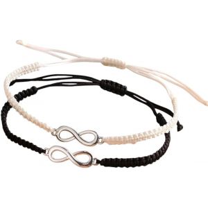 Kal-Bracelets Pour Couple Infinity Noir Et Blanc Bijoux D'amour Symbole &Eacute;ternit&eacute; Taille R&eacute;glable, 21,5 Cm, M&eacute;tal, Aucun. - Neuf