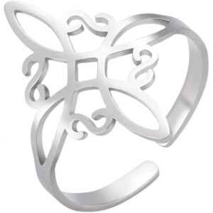 Bague Noeud De Sorci&egrave;re Pour Femme En Acier Inoxydable Style G&eacute;om&eacute;trique &Eacute;l&eacute;gant Chic Irlandais Noeud Celtique Bague R&eacute;glable Sorcellerie Amulette Bijoux - Neuf