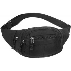 SJZG-Sac Banane Femme Homme 4 Poche Sacoche Banane Unisexe Sac Banane Chic R&eacute;glable Multifonctionnel Sac Ceinture Pour Voyages Course &Agrave; Pied Sport (Noir) - Neuf