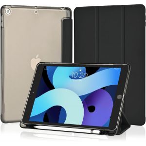 LORANKA-Coque pour iPad 10,2 Pouces 9&egrave;me/8&egrave;me/7&egrave;me G&eacute;n&eacute;ration 2021/2020/2019 avec Porte-Stylet, &Eacute;tui Housse de Protection L&eacute;ger Coque Arri&egrave;re Rigide Translucide Givr&eacute; pour iPad 9/8/7, Noir - Neuf