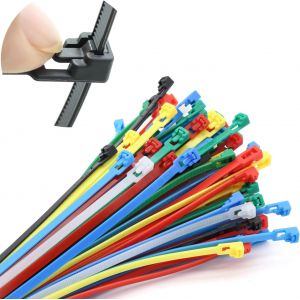 MEVRONISSHOP-Collier de Serrage Plastique R&eacute;utilisables 200 x 4.8 mm, Attache C&acirc;ble Color&eacute;es, Serre C&acirc;bles Nylon, Colliers Serre-Cable R&eacute;sistant aux UV - Lot de 100 Pi&egrave;ces - Neuf