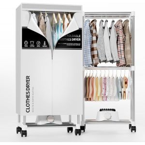 KGABERY-Sèche Linge Electrique Portable,Machine De Séchage Portable Avec Minuterie,Armoire De Séchage De Linge De 150 Cm Avec Grande Capacité,Sèche-Linge/Support Électrique (Gris G1) - Neuf