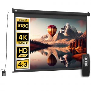 Ecran de projection motoris&eacute; home-cin&eacute;ma format 4:3 84 pouces 171L x 130H cm noir - Neuf