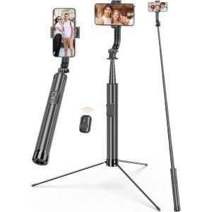 LORANKA-Perche a Selfie, 191CM Tr&eacute;pied Smartphone De Voyage en Alliage D'aluminium Extensible de avec T&eacute;l&eacute;commande sans Fil, B&acirc;ton de Selfie Rotatif &agrave; 360&deg; Compatible avec iPhone15 14 13/Samsung/GoPr - Neuf