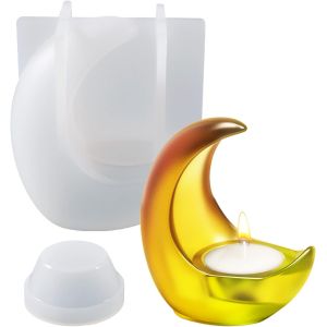 Moule Silicone Resine Epoxy Lune Bougeoirs Moule R&eacute;sine, Moule En Slicone Pour Bougeoir, Resine Epoxy Moule Silicone Pour D&eacute;coration De Table, D&eacute;coration D'int&eacute;rieur - Neuf