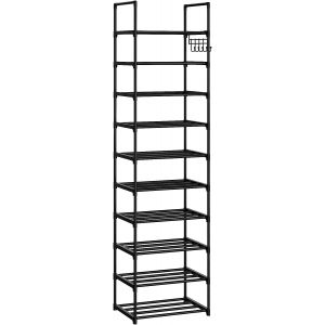 SUBZONAL-tag&egrave;re &agrave; Chaussures 10 Niveaux, Rangement Chaussures Gain De Place, Porte Chaussures en M&eacute;tal, Avoir Crochet, Empilable, pour Entr&eacute;e, Salon, Chambre, Noir - Neuf