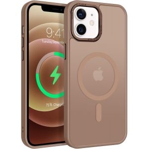 Maa-Coque Magnétique Pour Iphone 12/12 Pro 6,1 Pouces, Compatible Avec Magsafe, Protection Antichoc Qualité Militaire, Étui Housse Arrière Translucide Givrée, Anti-Empreintes Digitales (Brun) - Neuf
