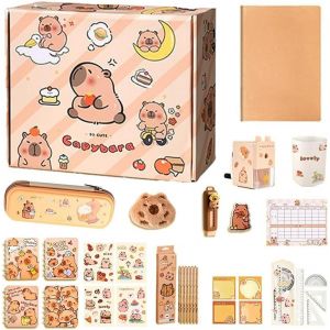 Capybara Set De Papeterie Capybara-Trousse Avec Stylos,Gomme,Autocollants,Règles-Pour L'école,Le Bureau,Les Idées Cadeaux D'anniversaire Et De Fêtes - Neuf