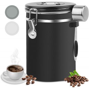 JEXNOVASHOP-Bo&icirc;te &agrave; Caf&eacute; Herm&eacute;tique en acier Inoxydable,Acier Inox 1800 ml Capacit&eacute;,R&eacute;cipient avec Cadran de Date et Cuill&egrave;re Doseuse Gratuite pour caf&eacute; en grains,th&eacute;,noix, Conserver l'ar&ocirc;me et Fra&icirc;c - Neuf