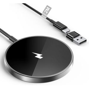 Chargeur Induction iPhone, 15W Chargeur Mag-Safe Rapide Chargeur sans Fil iPhone Magn&iquest;&iquest;tique Wireless Charger pour iPhone 17/17 Pro/17 Pro Max/16/15/14/13/12/11/X/XS/SE/XR/AirPods AirPods 3/2/Pro,Noir - Neuf