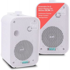 Mevronisshop-Syst&egrave;me D'enceinte &Eacute;tanches Int&eacute;rieur /Ext&eacute;rieur-Paire D'enceinte Murale/Plafond De 13,3 Cm R&eacute;sistants Aux Intemp&eacute;ries-200 Watts Rms, Support Universel, Blanc - Neuf