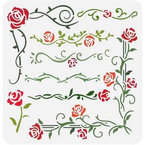 Pochoir De Peinture De Vigne Rose 11,8 X 11,8 Pouces Pochoir De Dessin De Bordure De Vigne Pochoir De Fleur De Rose Pochoir D'artisanat De Thème De Plante Pour La Peinture Sur Le Mur Bois Toile F - Neuf
