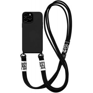 Kal-Chaîne De Téléphone Portable Pour Iphone 11 Pro Max - Bandoulière - En Silicone Liquide Avec Cordon De Serrage - Pour Iphone 11 Pro Max - Noir - Neuf
