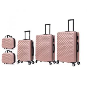 Celims France France - Set Valise 5 Pi&egrave;ces | Valise Cabine + Moyenne + Grande Taille + 2 Vanity | 55cm + 65cm + 75cm | Rose Gold - Neuf
