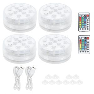 Hjlian Lot De 4 Lampes Submersibles A Led 16 Couleurs Avec Ventouse Magnetique Rvb Pour Fontaine D'aquarium - Neuf