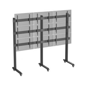 Support TV sur pieds - mur d'images 9 &eacute;crans 45''-50'' &agrave; roulettes noir - Neuf