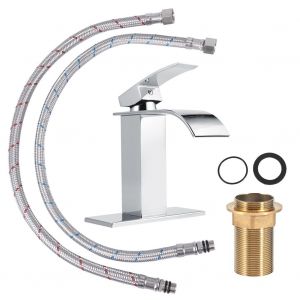 HJLIAN Robinet de lavabo a cascade en laiton a bec large standard de 3/8 po, robinet d'eau chaude et froide a trou unique - Neuf