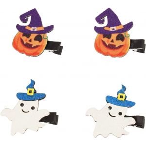 Lbgwp60-Lot De 4 Barrettes À Cheveux D'halloween Pour Filles - Accessoires De Cheveux Citrouille Et Fantômes Pour Enfants - Jolies Barrettes À Cheveux Scintillantes Pour Femmes Et Filles - Épingles À - Neuf