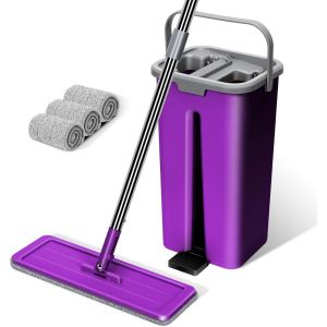 Mop Bucket Spin Mop with Stainless Steel Handle,Flat Mop with 360&deg; Rotatable Mop with 3 Reusable Mops,Mop for Cleaning All Types of Floors - Neuf
