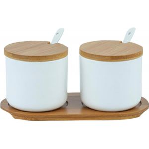 Ensemble Pots &Agrave; &Eacute;pices C&eacute;ramique Blanc Avec Cuill&egrave;re - Neuf