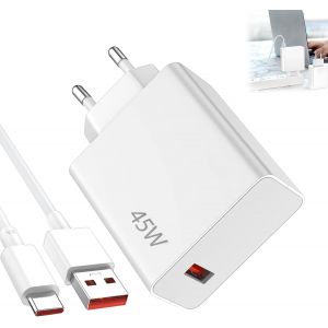 JGD-Chargeur USB C 45W,Chargeur Rapide avec C&acirc;ble USB C 1,5M,Chargeur Portable pour Poco x7 Pro Pad 5 6 Note 12S 13 14 12 POCO Pad 10T M6 Mi Pro Lite - Neuf