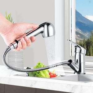 Robinet de cuisine à tirette, robinet de cuisine à 2 becs, mitigeur de cuisine rotatif à 360°, pour eau chaude et froide, acier inoxydable - Neuf