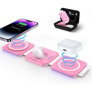 Chargeur Induction Pliable, 3 En 1 Magnétique Chargeur Sans Fil Pour Iphone 15 14 13 12 Pro/Pro Max/Plus/Mini, Station De Charge Pour Apple Watch 9/Ultra 2/8/7/Se/6/5/4/3, Airpods Pro/2/3 - Neuf