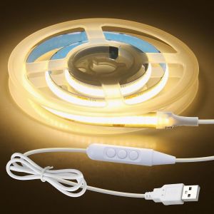 Fabur-Bande Lumineuse Led Cob 0,5 M 5 V À Intensité Variable Usb Led Blanc Chaud 3000 K 50 Cm De Largeur 8 Mm Avec Autocollant Pour Rétroéclairage Tv Sous Armoire Escaliers, Éclairage À Faire - Neuf