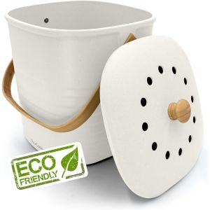 Poubelle Compost Cuisine - 4L Composteur Cuisine Pour D&eacute;chets Organiques De Cuisine - Poubelles &Agrave; Compost Avec Filtre &Agrave; Charbon Actif - Seau Compost - Poubelle De Table Avec Couvercle (Blanc) - Neuf