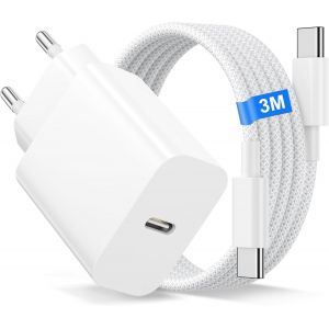 Chargeur Rapide Pour Iphone 16/16 Pro/16 Pro Max/16 Plus/15/15 Pro/15 Pro Max/15 Plus/Ipad/Air, Chargeur Usb C Rapide Prise Adaptateur Chargeur Usbc Rapide Avec Nylon 3M Cable Usb C Vers Usb C - Neuf