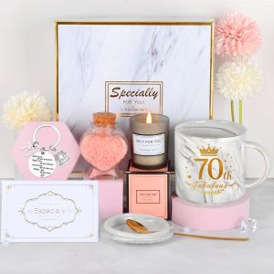 Eryi-Idée Cadeau Fille 70 Ans, Cadeau Anniversaire, Tasse À Café, Aromathérapie, Sels De Bain, Porte-Clés, Carte De Voeux, Coffret Cadeau, Cadeaux Pour Amie, S?ur (Gris, 70th) - Neuf