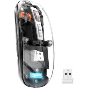 KALANKA-Souris Bluetooth sans Fil T900, Souris sans Fil Mince Multi-appareils (Double Mode : BT 5.1/5.2+2.4G), Batterie 400 mAh 2400 DPI Souris USB Optique Transparente (Noir) - Neuf