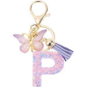 Kal-Porte-Cl&eacute;s, Porte-Cl&eacute;s Pour Filles, Pendentif De Cl&eacute; Lettre P, Porte-Cl&eacute;s Papillon Avec Lettres Initiales, Cadeau Porte-Cl&eacute;s Pour Femmes, Violet - Neuf