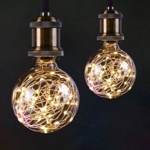 Ampoule Globe LED G95, Ampoule LED Rétro E27 en Fil de Cuivre 3 W 300 lm 230 V, Culot Standard Edison avec Guirlande D'Étoiles Décoratives pour Éclairage Nocturne Ambiant [Blanc Chaud] - Neuf
