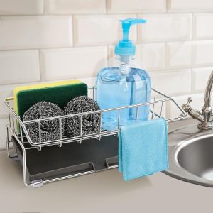 Porte Eponge Evier Cuisine, Organisateur Evier Cuisine, Acier Inoxydable Porte &Eacute;ponge, Rangement Eponge Cuisine Porte &Eacute;ponge &Eacute;vier Avec Plateau D'&eacute;gouttage Amovible - Neuf