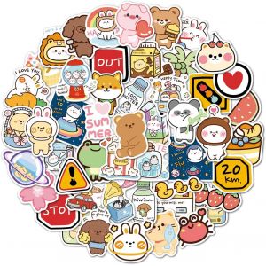 Kawaii Lot De 50 Autocollants Animaux Mignons En Vinyle Imperm&eacute;ables Pour Ordinateur Portable, Bouteille D'eau, Skateboard, Voiture, Moto, V&eacute;lo, Guitare, Valise, Ps4, Valise, Scrapbooking, T&eacute;l&eacute;phone - Neuf