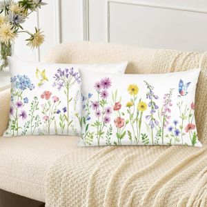 CAUC-Housse de Coussin Fleurs 30 x 50 cm Oiseaux Fleurs de Jardin Velours Doux D&eacute;coratif Taie d'oreiller pour Canap&eacute; Salon Chambre Maison D&eacute;coration 2 Pi&egrave;ces - Neuf