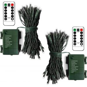 JGD-Lot de 2 guirlandes lumineuses &agrave; piles pour sapin de No&euml;l, 5 m, 50 LED, minuterie &agrave; distance, 8 modes, fil vert fonc&eacute; pour chambre &agrave; coucher, sapin de No&euml;l, terrasse, festival, d&eacute;coration &iquest; Blanc - Neuf